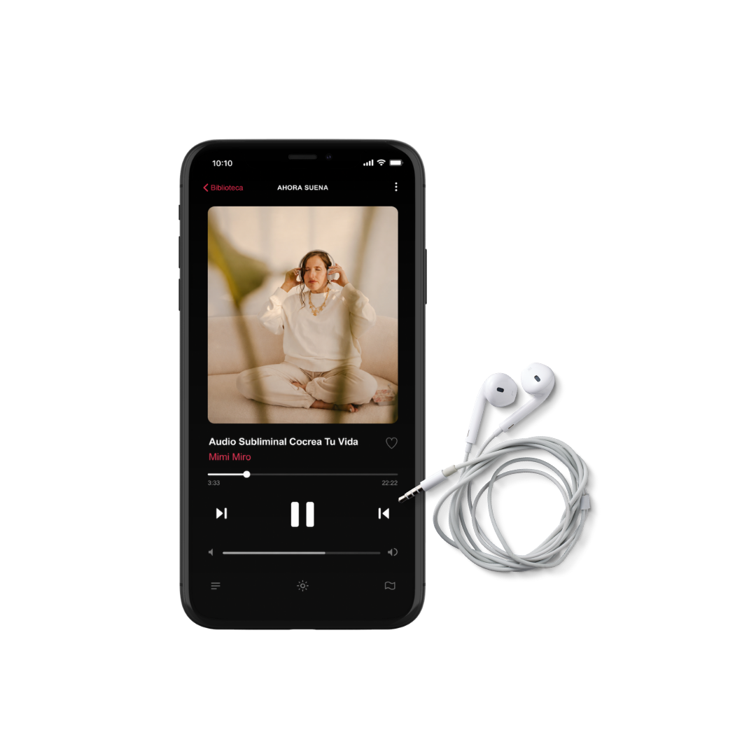 Mockup de iPhone del audio subliminal de Cocrea Tu Vida