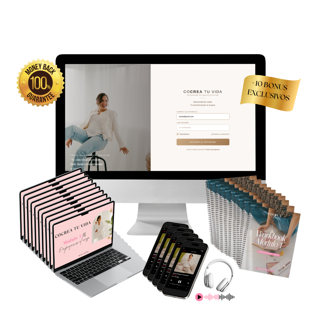 Mockup general de Cocrea Tu Vida con los materiales del programa